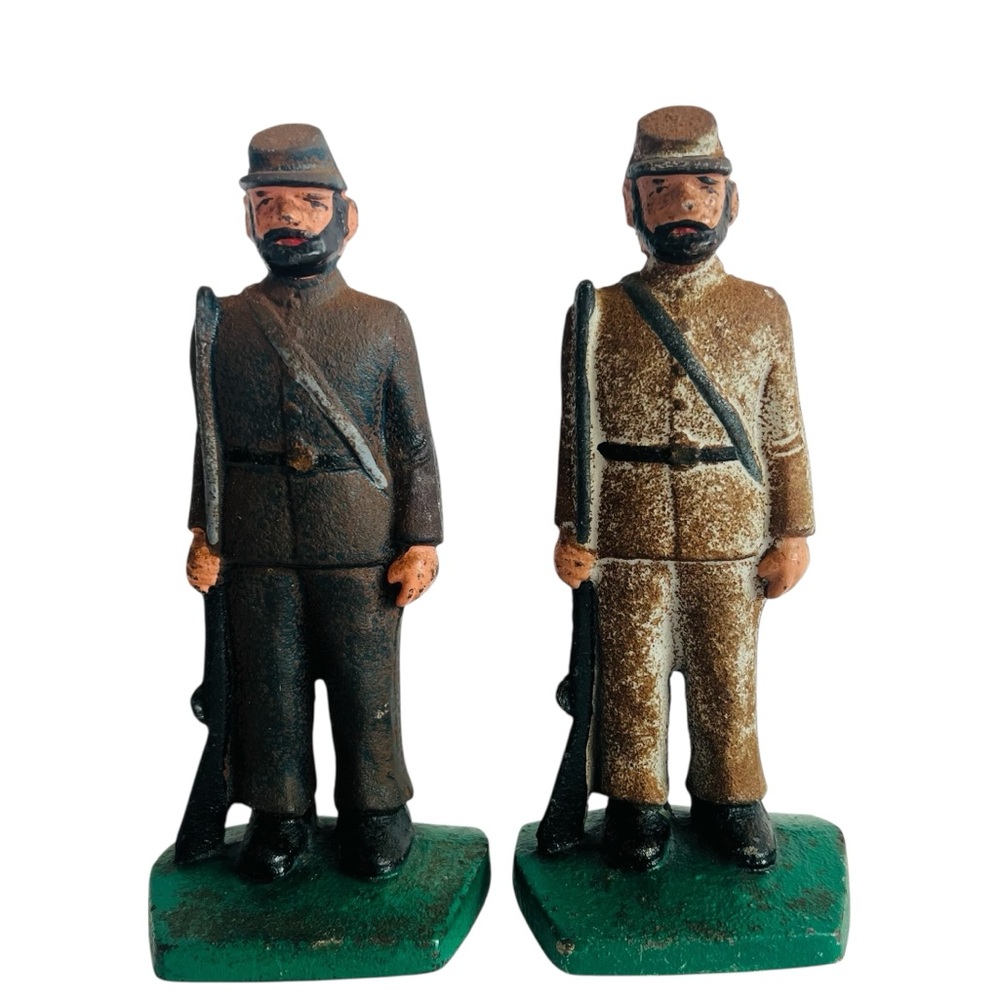 Vintage Cast Iron Hand Painted Military War Soldiers Door Stopper